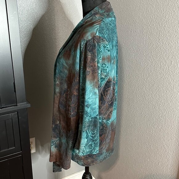 Cato Womens Large 2-in-1 Top Brown Teal Floral Paisley Open Drape Cardigan - Picture 7 of 10